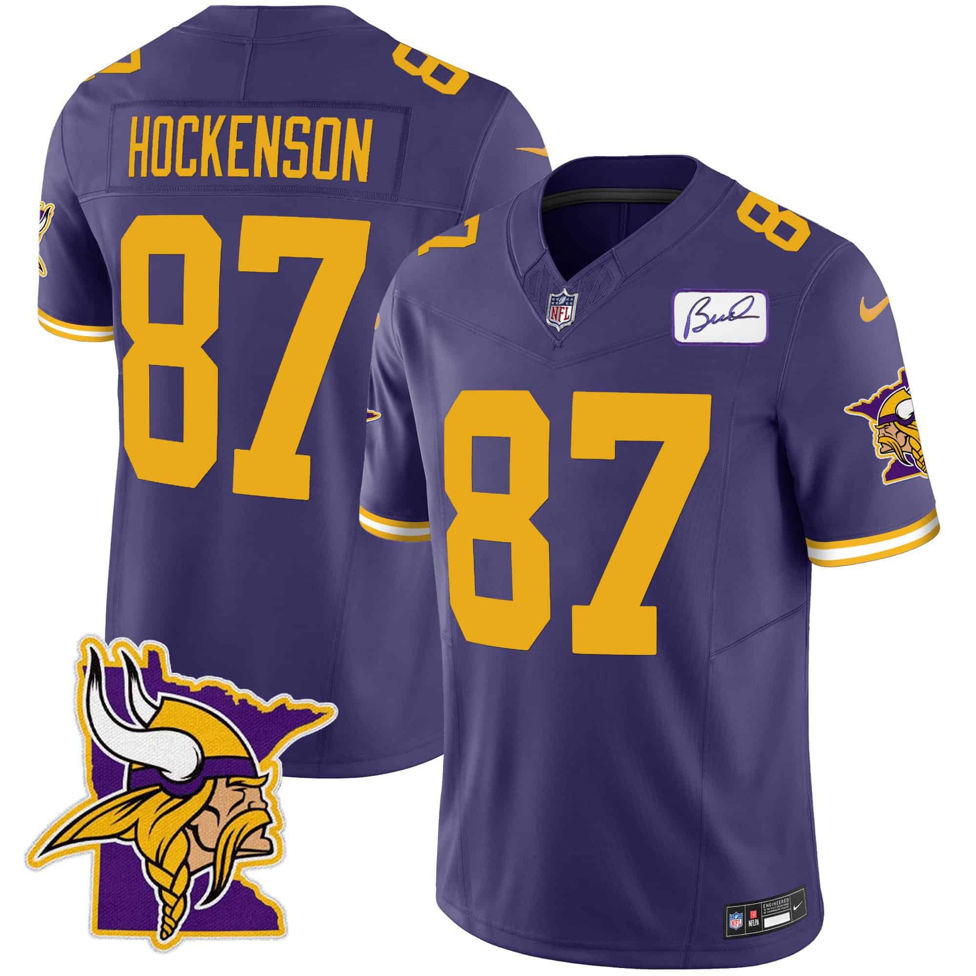 Men Minnesota Vikings 87 Hockenson Purple 2024 Nike Patch Classic Limited NFL Jersey style 2